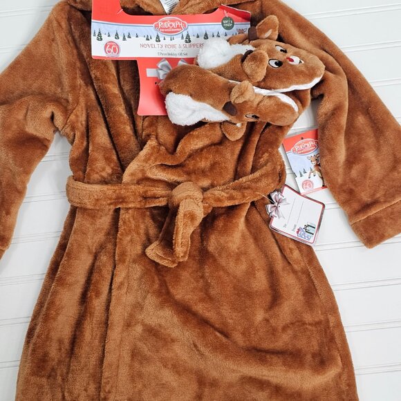 Rudolph Character Plush Hooded Robe & Slipper Set Toddler Size 2T-3T NWT - Picture 4 of 9